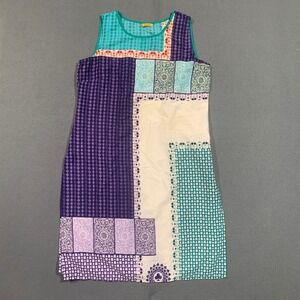 Aurelia Womens Large Purple Teal Patchwork Geometric Sleeveless Shift Dress L